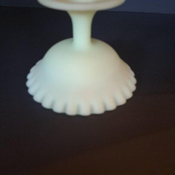 Fenton Scalloped Edge Custard Glass Pedestal Hand Painted Pink Roses Compote - Picture 15 of 16